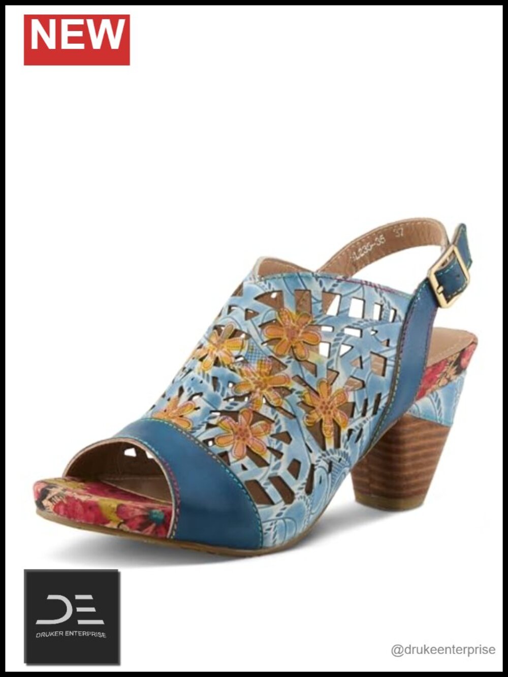 Hand-Painted Floral Leather Slide Sandals Adjustable Backstrap